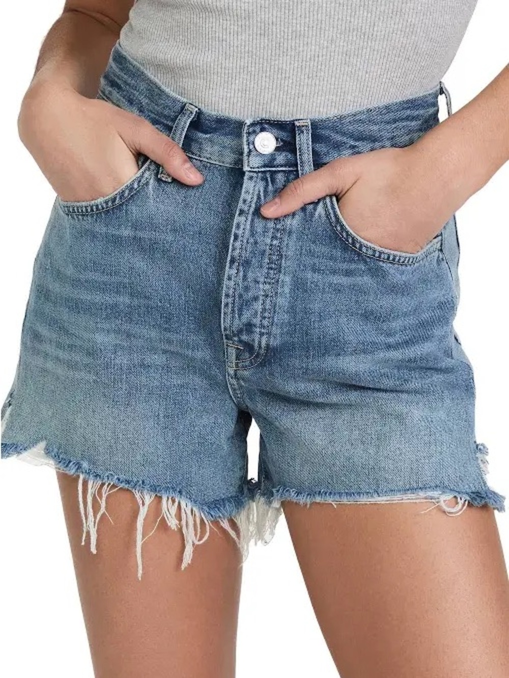7 For All Mankind The Ruby Cut Off High Rise Frayed Denim Shorts Blue Size 27